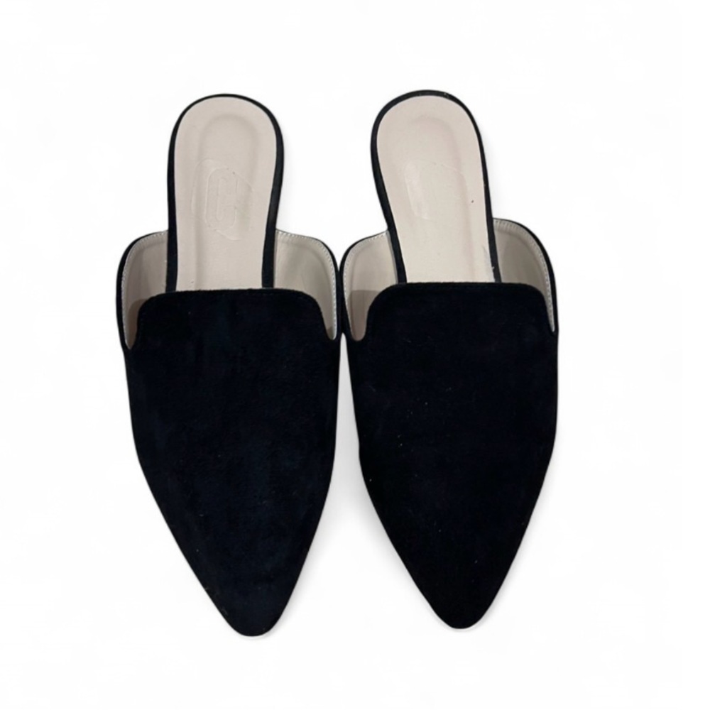 Black Pointed Toe Slide Mules